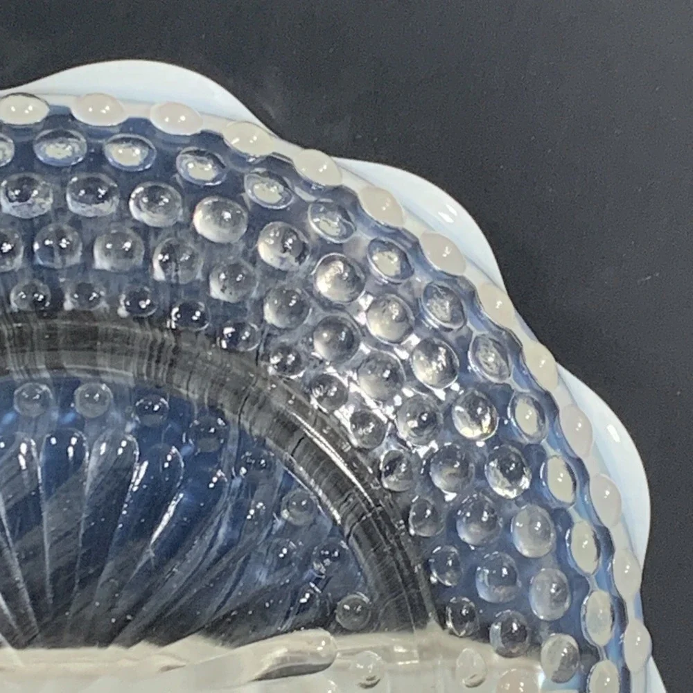 Anchor Hocking White Opalescent Hobnail Glass Divided Relish Dish Ruffled Vtg